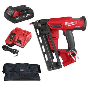 Milwaukee M18FN16GA-0 Fuel 16G Angled Finish Nailer 2-Mode Kit - 2.0ah Battery, Charger & PTM Bag