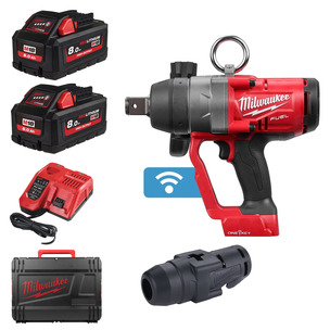 Milwaukee M18ONEFHIWF1-802X 18V One Key Fuel 1" Impact Wrench Kit - 2 x 8.0ah Batteries & 4932478760 Rubber Sleeve
