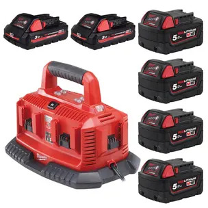 Milwaukee M1418 C6 M14-M18 MultiBay Battery Charger, 4x 5.0Ah Batteries & 2x 3.0Ah High Output Batteries