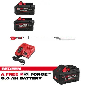 Milwaukee M18FHETE27-802 18v Fuel Extended Pole Hedge Trimmer 267cm Kit - 2 x 8.0ah Batteries & Charger  (CLAIM FREE 8.0AH FORGE BATTERY VIA MILWAUKEE REDEMPTION)