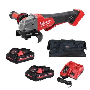 Milwaukee M18FSAGV115XPDB-0 18v Fuel 115mm Braking Angle Grinder Kit - 2 x 3.0ah High Output Battery, Charger & PTM Bag