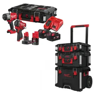 Milwaukee M18FPP2AQ2-564P 18v 1/2" / 12v 3/8" Fuel Impact Wrench Twin Kit & 4932464244 3 Piece PACKOUT Storage System Set