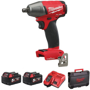 Milwaukee M18ONEIWF12-502X 18V One Key Fuel 1/2" Impact Wrench (2 x 5.0Ah RedLithium-Ion Batteries, Charger & Case)