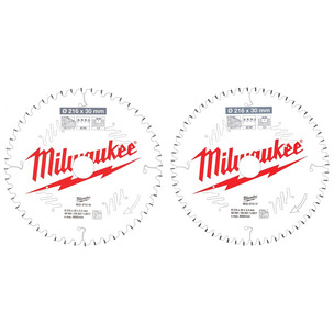 Milwaukee CSB 216mm x 30mm Circular Saw Blades for Mitre Saws Twin Pack 4932479575 - 48T & 60T