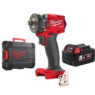Milwaukee M18FIW2F12-0X 18V Fuel 1/2" Compact Impact Wrench with Friction Ring (Body only) & M18B5 5.0Ah Battery 