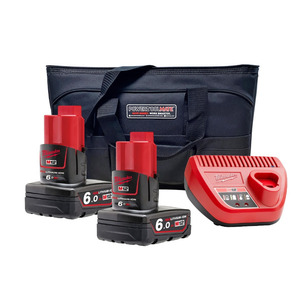 Milwaukee M12 6.0Ah Energy Pack In PTM Bag - 2 x M12B6 6.0Ah Batteries, C12C Charger  with PTM Bag