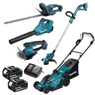 Makita 5 Piece Gardening Power Tool Kit - 2 x 5.0ah Batteries