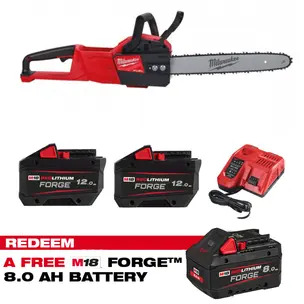 Milwaukee M18FCHSC-0 18V Fuel Compact Chainsaw Kit - 2 x 12.0ah Forge Batteries & Charger (CLAIM FREE 8.0AH FORGE BATTERY VIA MILWAUKEE REDEMPTION)
