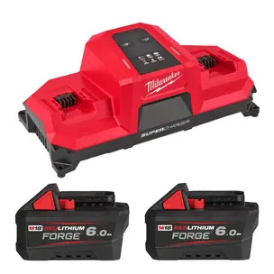 Milwaukee M18MDBSC 18v Mobile Dual Bay Super Charger With 2 x M18FB6 18v Forge 6.0ah Batteries