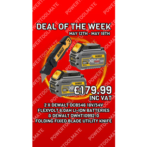 DeWalt DCB546 18V/54V Flexvolt 6.0ah Li-Ion Batteries (Twin Pack) & DWHT10992-0 Folding Fixed Blade Utility Knife