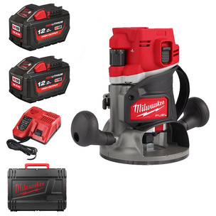 Milwaukee M18FR12-0X 18v Fuel 1/2" Router Kit - 2 x 12.0ah High Output Batteries, Charger & Case