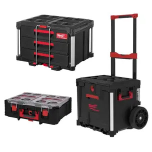 Milwaukee 4932498651 Rolling Drawer, 4932472130 3 Drawer Tool Box & 4932478625 Deep Organiser