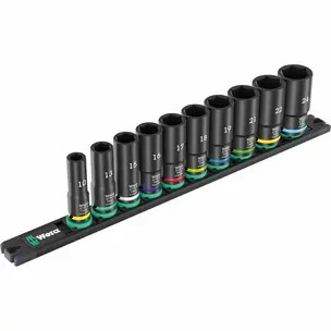 Wera 9660 Magnetic Rail B Impaktor Deep 1 Socket set, 3/8" Drive -10 Piece