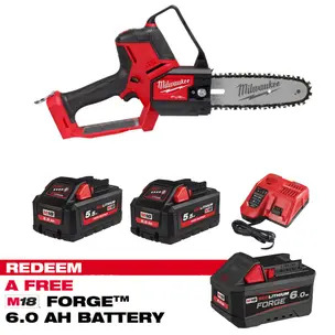 Milwaukee M18FHS20-0 18v Fuel Hatchet Pruning Saw Kit - 2 x 5.5ah Batteries & Charger (CLAIM FREE 6.0AH FORGE BATTERY VIA MILWAUKEE REDEMPTION)