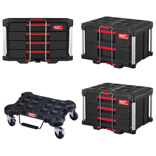 Milwaukee 4 Piece Packout Bundle - Flat Trolley, 4 Drawer Tool Box, 3 Drawer Tool Box & 2 Drawer Tool Box