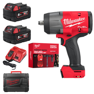 Milwaukee M18FHIW2F12-502X 18v Fuel 1/2" Impact Wrench Kit & 4932492652 Half Inch Fastening Set