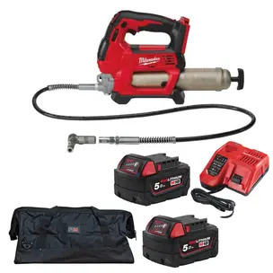 Milwaukee M18GG-0 18V Heavy Duty Grease Gun Kit - 2 x 5.0ah Batteries, Charger & Case