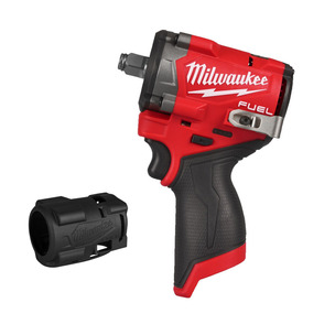 Milwaukee M12FCIWF12G3-0 12v Fuel 1/2" Compact Impact Wrench Naked & 4932499365 Rubber Sleeve