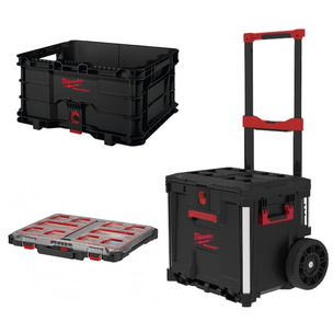 Milwaukee 4932498651 Packout Rolling Drawer, 4932471724 Crate & 4932471064 Slim Organiser Case