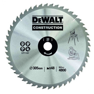 DEWALT DT1161-QZ CIRCULAR SAW BLADE CONSTRUCTION 305MM X 30MM X 48 TEETH
