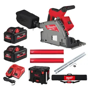 Milwaukee M18FPS55 18v 55mm Plunge Saw With 5.5ah Batteries, Charger and Guide Rail Kit