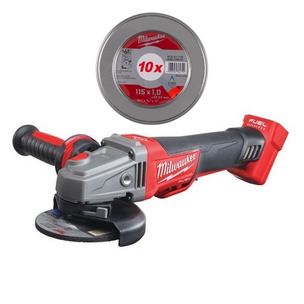 Milwaukee M18CAG115XPDB-0 18V Fuel 115mm Brushless Angle Grinder (Body Only) & 10 X Inox Blades 