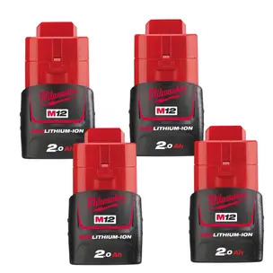 Milwaukee M12B2 12V 2.0Ah RedLithium-Ion Battery - 4 Pack