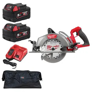 Milwaukee M18FCSRH662-0 18v Fuel 66mm Rear Handle Circular Saw Kit - 2 x 5.0ah Batteries, Charger & Medium PTM Bag