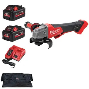 Milwaukee M18FSAGV115XPDB-0 18v Fuel 115mm Braking Angle Grinder Kit - 2 x 5.5ah High Output Batteries, Charger & PTM Bag