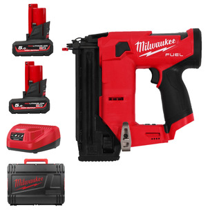 Milwaukee M12FCN18GS-0X 12v Fuel 18GA Straight Brad Nailer Kit - 2 x 5.0ah High Output Batteries, Charger & Case