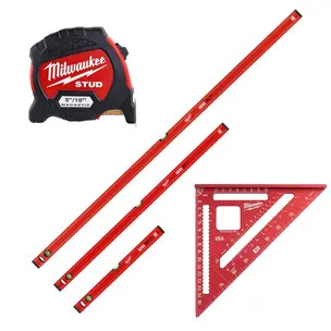 Milwaukee 5 Piece Measuring Tool Set - 3 Spirit Levels, Metric Rafter Square and 5m Tape Measure