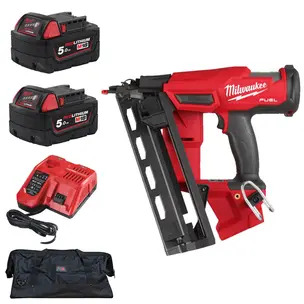 Milwaukee M18FN16GA-0 Fuel 16G Angled Finish Nailer 2-Mode Kit - 2 x 5.0ah Batteries, Charger & PTM Bag