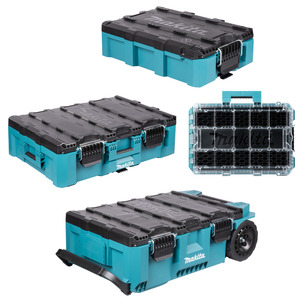Makita 4 Piece MAKTRAK Tool Box Set - Rolling Tool Chest, Large Toolbox, Medium Toolbox & Deep Medium Organiser