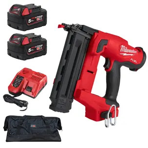 Milwaukee M18FN18GS-0 18v M18 Fuel 18G Finish Nailer Kit - 2 x 5.0ah Batteries, Charger & PTM Bag