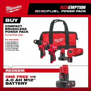 Milwaukee M12BLPP2B-422B 12v Brushless Compact Twin Pack M12BLPDC Combi Drill / M12BLIDRC Impact Driver