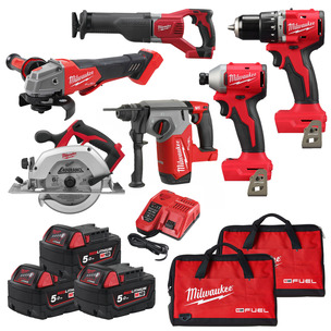 Milwaukee M18 6 Piece Tool Kit - 3 x 5.0ah Batteries