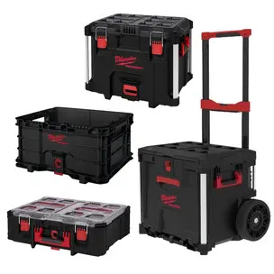 Milwaukee 4 Piece Packout Bundle - Rolling Drawer, XL Tool Box, Deep Organiser & Crate
