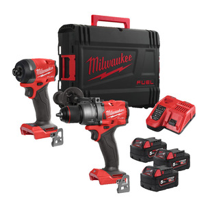 Milwaukee M18FPP2A3-503X Fuel M18FPD3 Combi & M18FID3 Impact Twin Kit 3 x 5ah Batteries