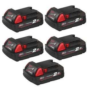 Milwaukee M18B2 18V 2.0Ah RedLithium-Ion Battery - 5 Pack