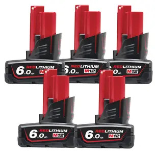 Milwaukee M12B6 12V 6.0Ah RedLithium-Ion Battery - 5 Pack