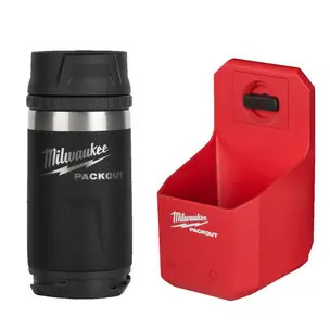Milwaukee 4932480706 Packout Cup Holder & 4932498978 Packout 355ml Bottle Sip Lid Black 