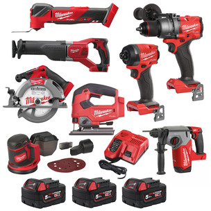 Milwaukee 8 Piece M18 Tool Kit - 3 x 5.0ah Batteries