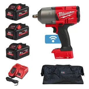 Milwaukee M18ONEFHIWF12-0 One-Key Fuel Brushless High-Torque 1/2" Impact Wrench with Friction Ring Kit - 3 x 5.5ah High Output Battery, Charger & PTM Bag
