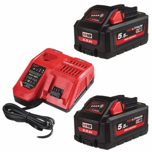 Milwaukee M18HB5 18v 5.5Ah High Output Battery Twin Pack and Fast Charger Energy Kit 