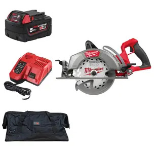 Milwaukee M18FCSRH662-0 18v Fuel 66mm Rear Handle Circular Saw Kit - 5.0ah Battery, Charger & Medium PTM Bag