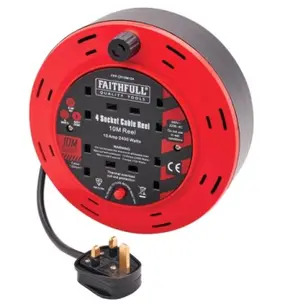 Faithfull XMS25CR10M 10m Cable Reel 10A, 4 Sockets