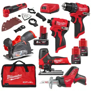 Millwaukee 6 Piece M12 Tool Kit - 1 x 6.0ah & 2 x 2.0ah Batteries