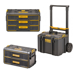 Dewalt DS450 Rolling Case, 2 Drawer Oragniser Case & 3 Drawer Oragniser Case TOUGHSYSTEM 2.0 Set