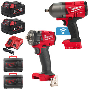 Milwaukee x PTM 1/2" One Key & 3/8" Compact Impact Wrench Bundle - 2 x 5.0Ah Batteries, Charger, 2 x Cases