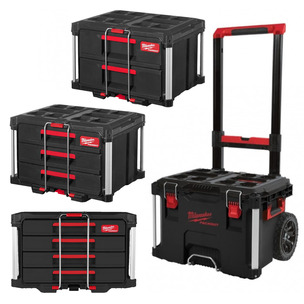Milwaukee 4 Piece Packout Bundle - Trolley Case, 2 Drawer, 3 Drawer & 4 Drawer Tool Boxes